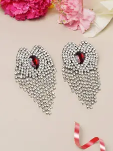 Awadhi Red & White Silver-Plated Contemporary Drop Earrings