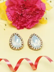 Awadhi Blue Gold-Plated Teardrop Shaped Artificial Stones Studs Earrings