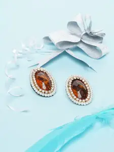 Awadhi Brown & White Oval Studs Earrings