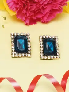 Awadhi Rose Gold-Plated Navy Blue & White Geometric Studs Earrings