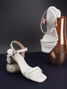 Rubeezz White Party Block Sandals with Buckles