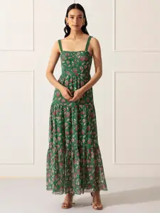 20Dresses Women Green Floral Printed Chiffon Maxi Dress