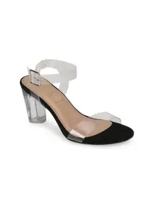 Truffle Collection Black Suede Block Sandals with Buckles