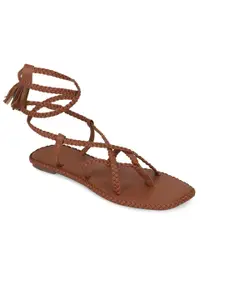Truffle Collection Women Tan Gladiators with Tassels Flats