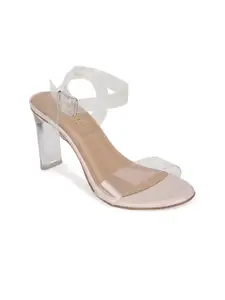 Truffle Collection Nude-Coloured Block Sandals with Buckles