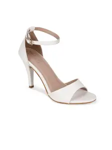 Truffle Collection White PU Stiletto Sandals with Buckles