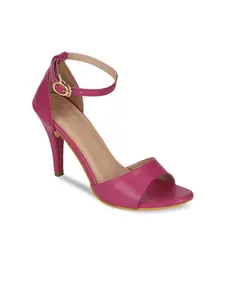 Truffle Collection Fuchsia PU Stiletto Peep Toes with Buckles