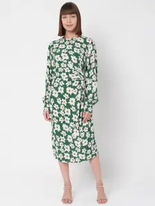 Vero Moda Women Green Floral Printed A-Line Midi Dress