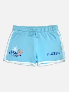 Kids Ville Girls Blue Typography Frozen Shorts
