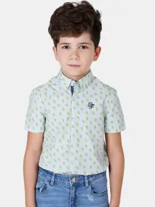 One Friday Boys Olive Green Comfort Printed Cotton Casual Shirt