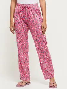 max Women Pink Abstract Print Cotton Lounge Pants