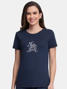 Amante Women Navy Blue & White Printed Lounge T-Shirt