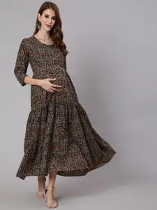 Nayo Black Floral Maternity Maxi Dress