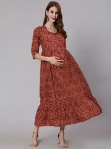 Nayo Rust Floral Maternity Maxi Dress