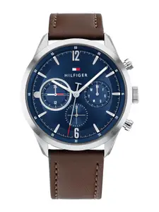 Tommy Hilfiger Men Blue Dial & Brown Leather Straps Analogue Watch TH1791940