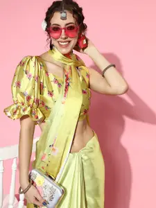 Mitera Yellow & Pink Floral Saree