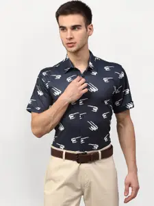 JAINISH Men Navy Blue Standard Printed Formal Shirt