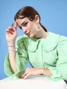 Athena Women Green Seersucker Shirt Style Top