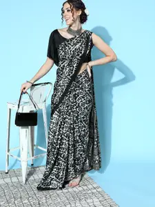Saree mall Black & White Printed Sarees