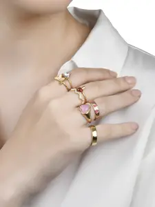 Lilly & sparkle Set Of 12 Gold-Plated Enameled & Stone Studded Finger Ring