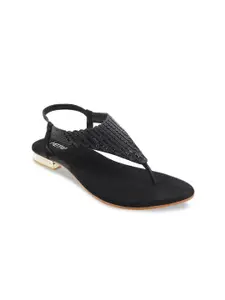 Metro Women Black Embellished Open Toe Flats