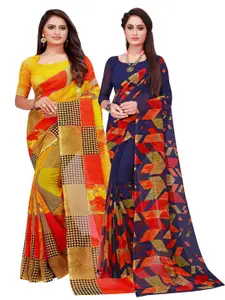 Florence Navy Blue & Yellow Set Of 2 Pure Georgette Saree
