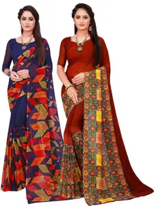 Florence Navy Blue & Maroon Set Of 2 Pure Georgette Saree