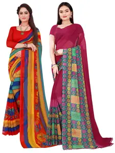 Florence Pack Of 2 Red & Green Pure Georgette Saree