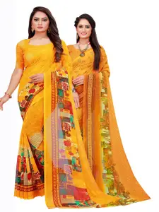 Florence Pack Of 2 Yellow & Red Floral Printed Pure Georgette Saree