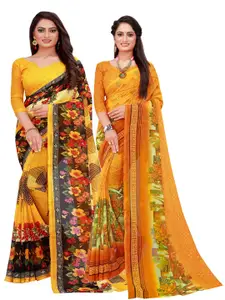 Florence Yellow & Green Pure Georgette Saree