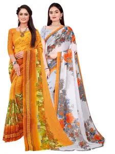 Florence Pack of 2 Yellow & White Pure Georgette Saree