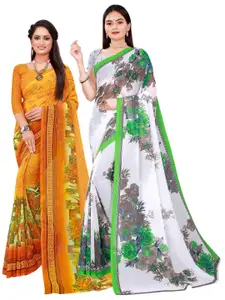 Florence Pack Of 2 Yellow & White Floral Pure Georgette Saree