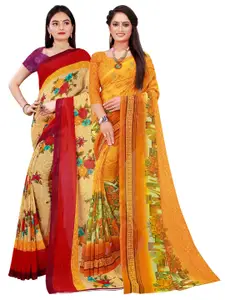 Florence Yellow & Red Floral Pure Georgette Saree
