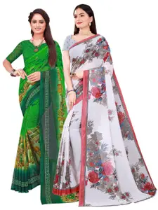 Florence Pack of 2 Green & White Floral Pure Georgette Saree