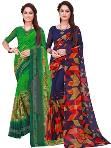 Florence Pack Of 2 Green & Blue Pure Georgette Saree