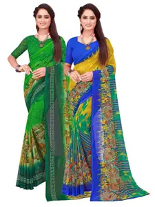 Florence Green & Blue Set Of 2 Pure Georgette Saree