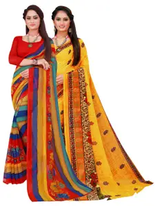 Florence Red & Mustard Pack of 2 Printed Pure Georgette Saree