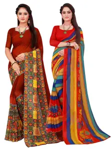 Florence Red & Green Set Of 2 Pure Georgette Saree