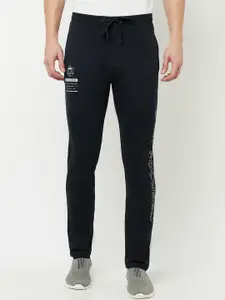 Octave Men Navy Blue Solid Cotton Track Pants