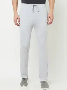 Octave Men Grey-Melange Solid Cotton Track Pants