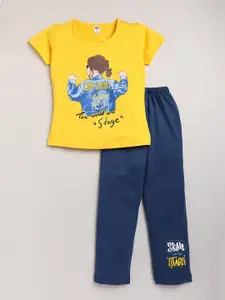 Nottie Planet Girls Yellow Printed T-shirt with Pyjamas