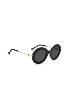 Carolina Herrera Women Grey Lens & Gold-Toned Round Sunglasses 20497780751IR