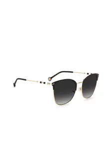 Carolina Herrera Women Grey Lens & Gold-Toned Aviator Sunglasses 205108RHL569O