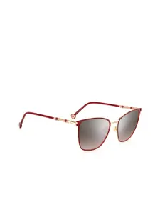 Carolina Herrera Women Grey Lens & Gold-Toned Oversized Sunglasses 205085NOA56NQ