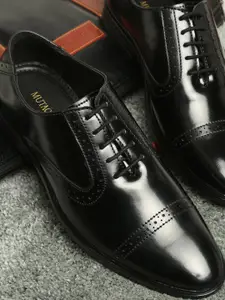 MUTAQINOTI Men Black Solid Patent Leather Formal Derbys