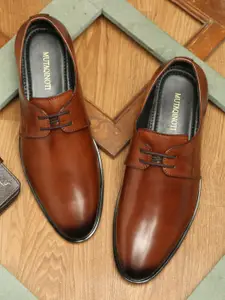 MUTAQINOTI Men Brown Solid Patent Leather Formal Derbys