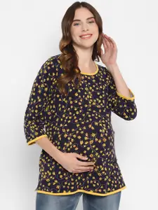 Momsoon Maternity Navy Blue & Yellow Floral Print Maternity Top