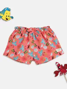 Lil Tomatoes Girls Pink & Blue Disney Printed Pure Cotton Outdoor Shorts