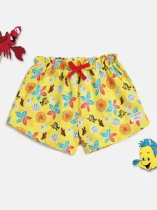 Lil Tomatoes Girls Yellow Floral Printed Cotton Shorts