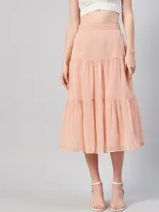 Marie Claire Women Pink Solid Flared Midi Skirt